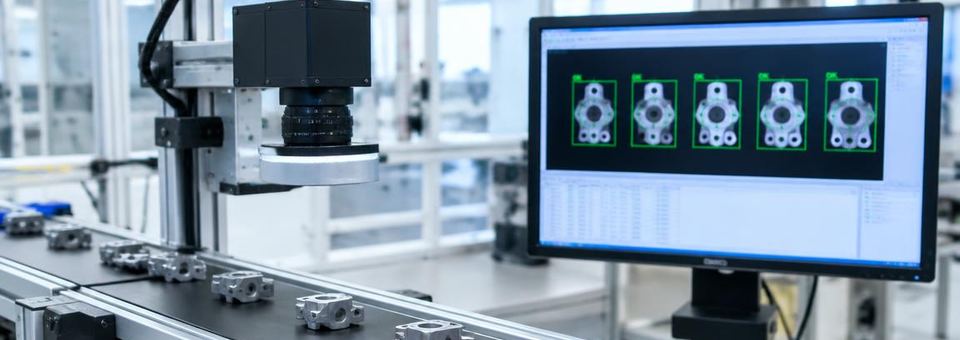 Industriekamera prüft Bauteile auf einem Förderband