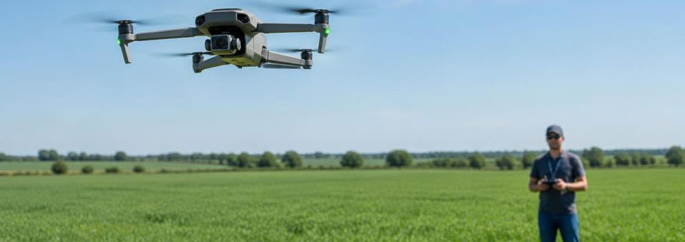 Drohne über einem grünen Feld