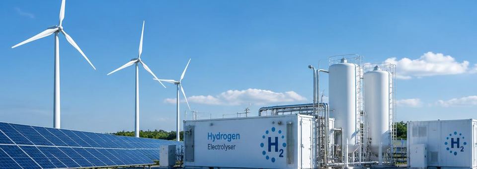Wasserstoffanlage mit Windrädern und Photovoltaik