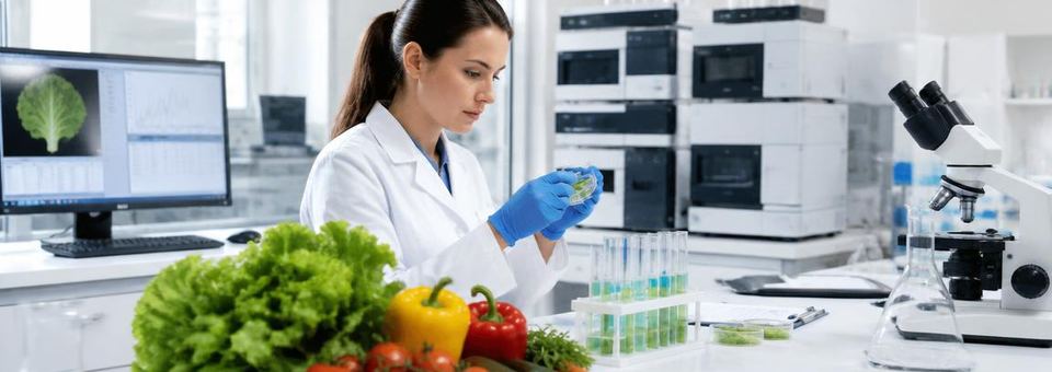 Lebensmittelanalytik mit frischem Gemüse im Labor