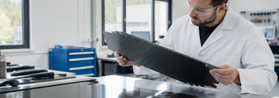 Ingenieur prüft Bauteile aus Karbonfaser