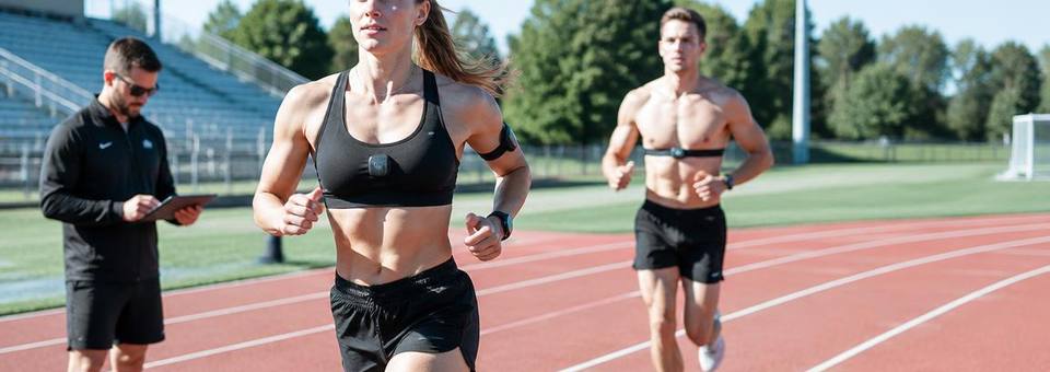 Sportlerinnen und Sportler beim Training mit Messsensoren