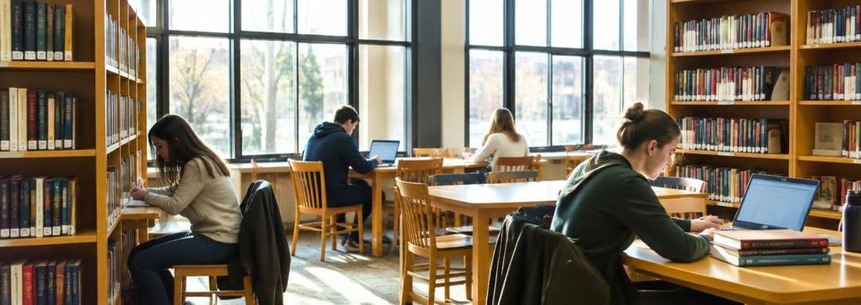 Heller Lesesaal einer Bibliothek